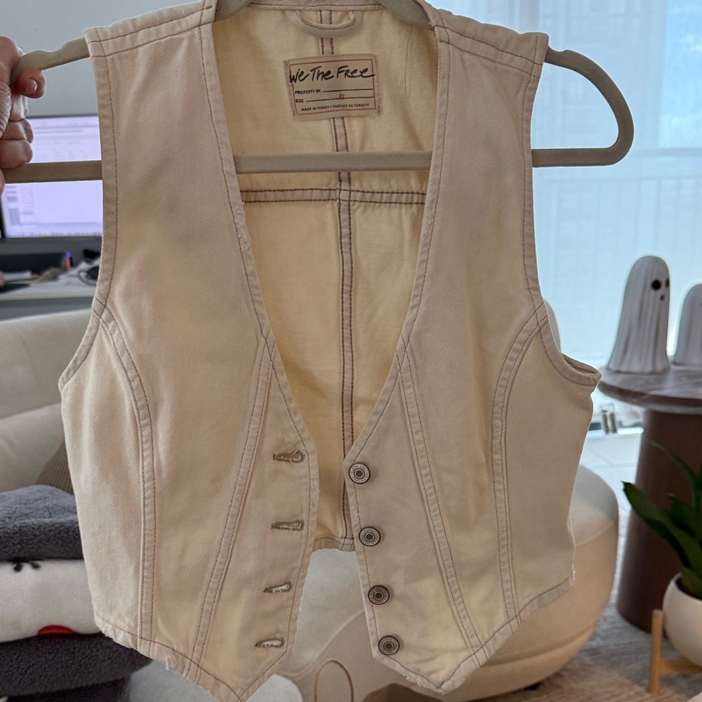 We The Free Beige Button-Up Vest